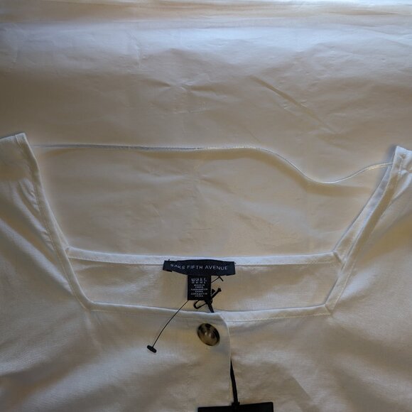 SAKS FIFTH AVENUE Linen Blend top blouse shirt SIZE M Squareneck Exclusivity NWT - Picture 3 of 13